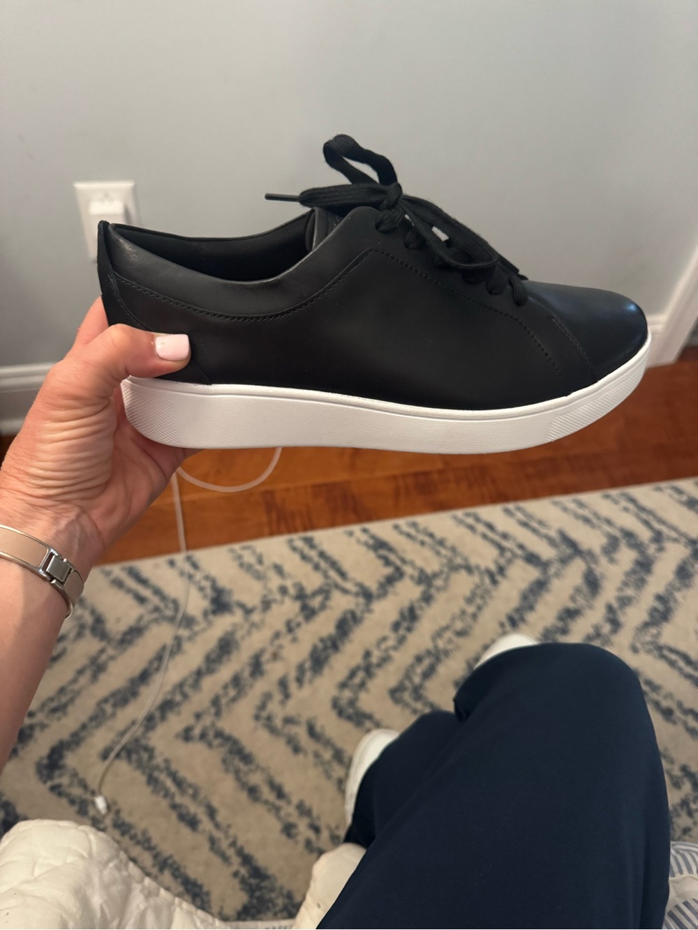 Fitflop Black & White Leather Lace-Up Sneakers
